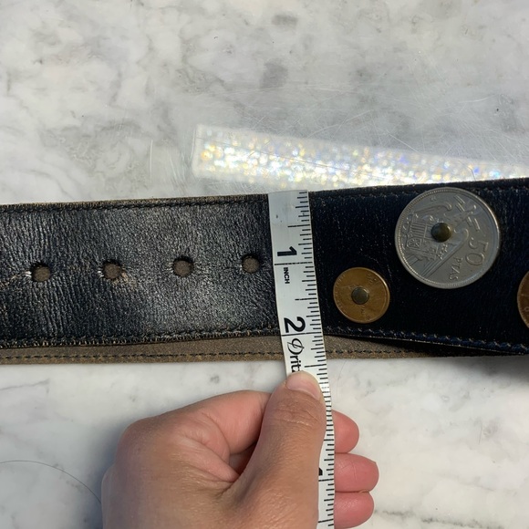 Mens Black Leather Belt With Coins From Around World Size Medium Leather Shop - Picture 11 of 11